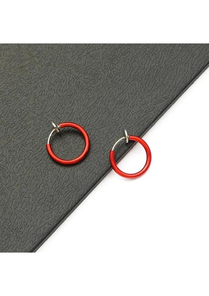 Kırmızı 1 Çift (2 Adet) Moda Sahte Burun Halkası Goth Punk Dudak Kulak Burun Mandalı Sahte Septum Piercing Burun Halkası Hoop Dudak Hoop Yüzükler Küpe (Yurt Dışından)