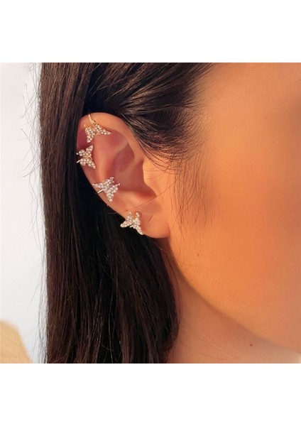 NO.64388 Boyutu Wukalo Parlak Zirkon Kelebek Küpe Olmadan Kadınlar Için Piercing Küpe Moda Kulak Klipsi Küpe Gelin Düğün Takısı (Yurt Dışından)