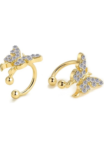 NO.64388 Boyutu Wukalo Parlak Zirkon Kelebek Küpe Olmadan Kadınlar Için Piercing Küpe Moda Kulak Klipsi Küpe Gelin Düğün Takısı (Yurt Dışından)