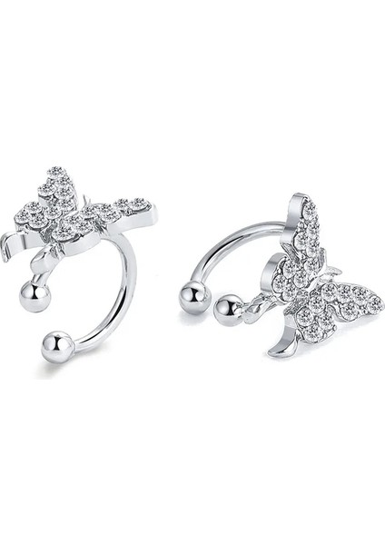 NO.64388 Boyutu Wukalo Parlak Zirkon Kelebek Küpe Olmadan Kadınlar Için Piercing Küpe Moda Kulak Klipsi Küpe Gelin Düğün Takısı (Yurt Dışından)