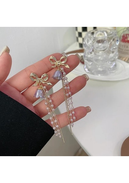 SM09 Kore Tarzı Y Yıldız Uzun Püskül Küpe Kulak Cmple Sevimli Uzun Inci Yıldız Klipsli Küpe Kadınlar Için Parti Hiçbir Piercing (Yurt Dışından)