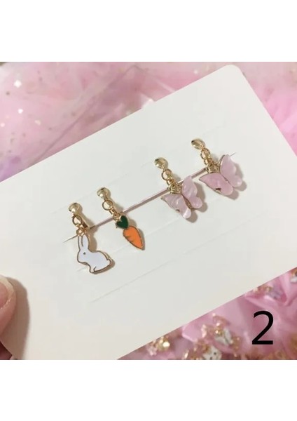 No.2 Boyutu 2 Pairsset Kore Tarzı Çocuklar Kulak Klipsi Güzel Karikatür Hayvan Bebek Kulak Klipsi Hiçbir Piercing Küpe Küpe Bebek Kız Çocuklar Için (Yurt Dışından)