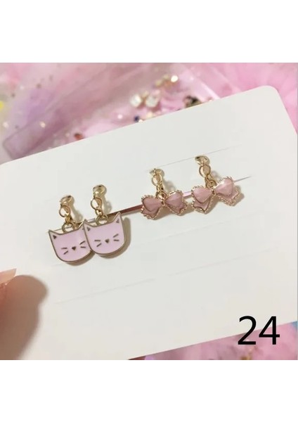 No.24 Boyutu 2 Pairsset Kore Tarzı Çocuklar Kulak Klipsi Güzel Karikatür Hayvan Bebek Kulak Klipsi Hiçbir Piercing Küpe Küpe Bebek Kız Çocuklar Için (Yurt Dışından)