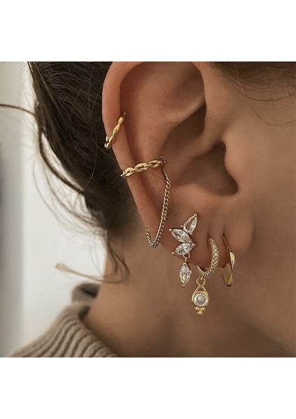 EH-346G Vnox Moda Altın Renk Zincir Klip Küpe Kadınlar Için Piercing Olmadan, Puck Vintage Tatil Sokak Kulak Kemik Aksesuarı (Yurt Dışından)
