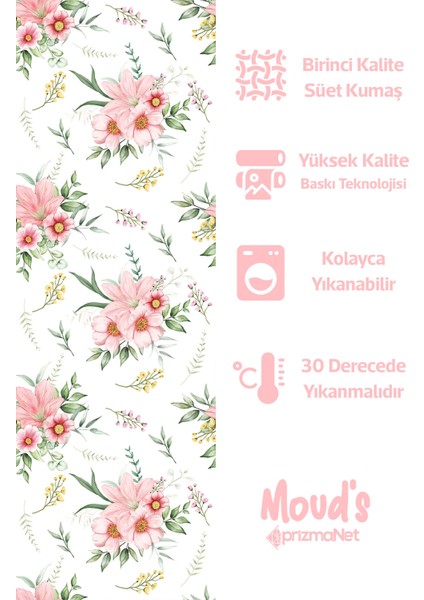 Açık Pembe Çiçek Desenli Süet Dertsiz Masa Örtüsü fiyatları