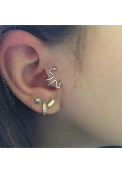 Siyah2 Tek Sahte Kulak Klipsi Manşet Benzersiz Tragus Piercing Küpe Kadınlar Için Olmayan Delici Klip Küpe Takı Kadın (Yurt Dışından)