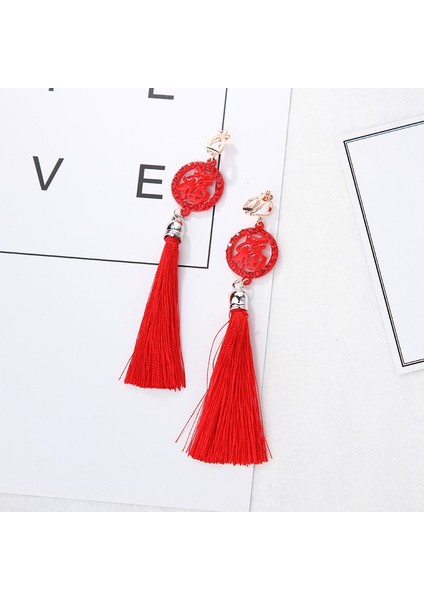No.14 Boyutu Çin Tarzı Kırmızı Püskül Kolye Küpe Kadın Kızlar Için Moda Etnik Geometrik Charms Klip Kulak Takı Parti Hediyeler (Yurt Dışından)