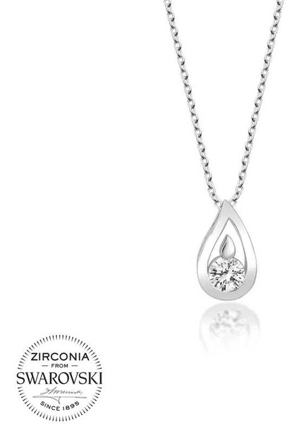 Swarovski Taşlı Gümüş Damla Bayan Kolye