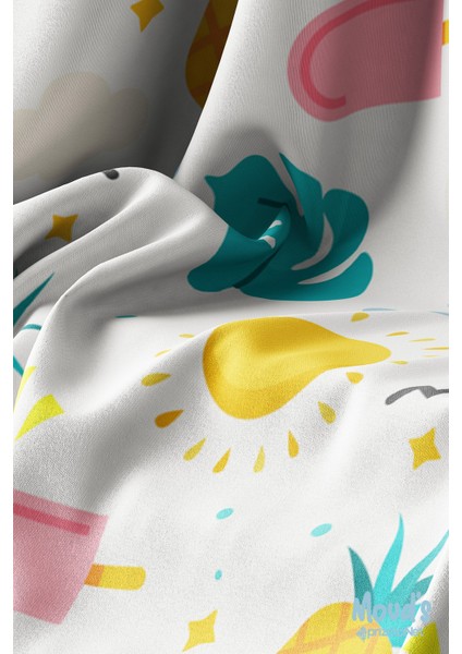 Krem Ananas ve Dondurma Desenli Süet Dertsiz Masa Örtüsü modelleri