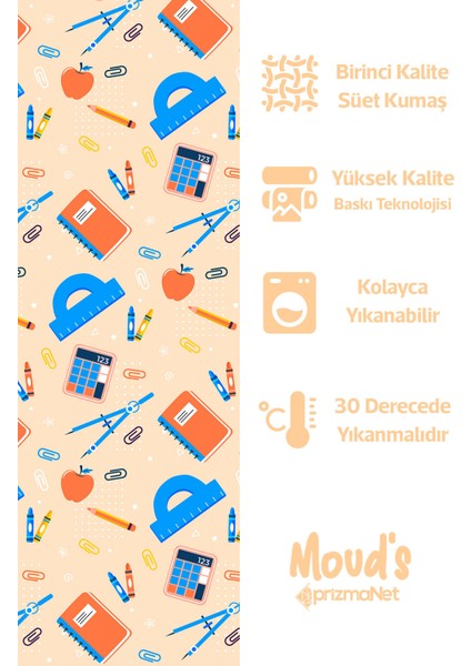 Krem Pergel ve Cetvel Desenli Yuvarlak Süet Dertsiz Masa Örtüsü
