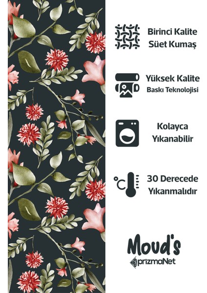 Koyu Yeşil Kırmızı Çiçek Desenli Süet Dertsiz Masa Örtüsü fiyatları