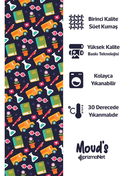 Lacivert Defter Kalem Desenli Süet Dertsiz Masa Örtüsü fiyatları