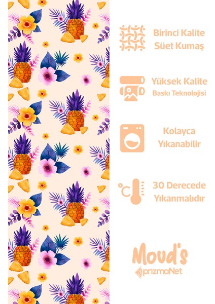 Renkli Ananas ve Çiçek Desenli Süet Dertsiz Masa Örtüsü fiyatları