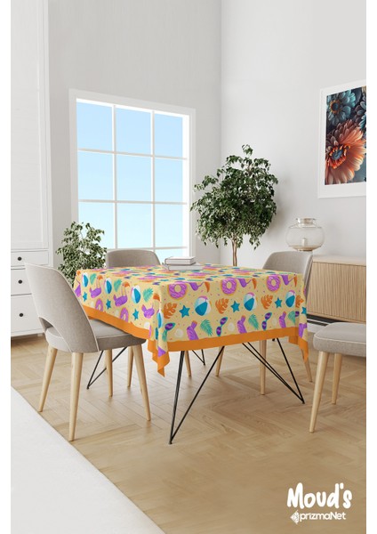 Sarı Su Topu ve Güneş Gözlüğü Desenli Süet Dertsiz Masa Örtüsü