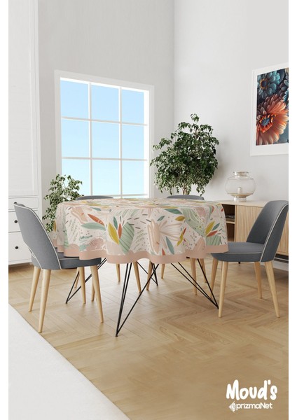 Xero Floral 2 Çiçek Desenli Yuvarlak Süet Dertsiz Masa Örtüsü
