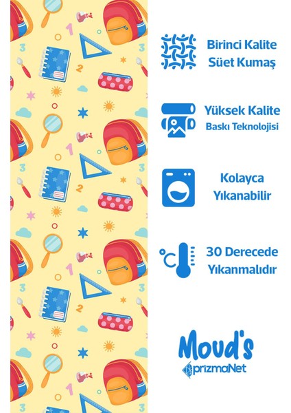 Sarı Defter ve Okul Çantası Desenli Süet Dertsiz Masa Örtüsü fiyatları