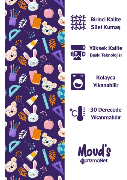 Mor Öğrenci Koala ve Tavşan Desenli Yuvarlak Süet Dertsiz Masa Örtüsü fiyatları