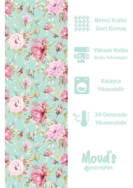 Yeşil Pembe Çiçek Desenli Yuvarlak Süet Dertsiz Masa Örtüsü fiyatları