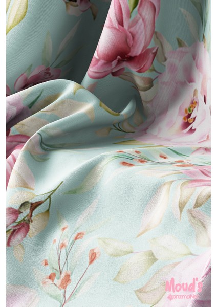 Yeşil Pembe Çiçek Desenli Yuvarlak Süet Dertsiz Masa Örtüsü modelleri