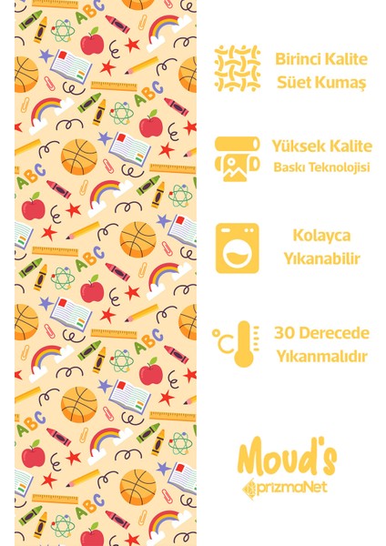 Sarı Kalem ve Basketbol Topu Desenli Yuvarlak Süet Dertsiz Masa Örtüsü fiyatları