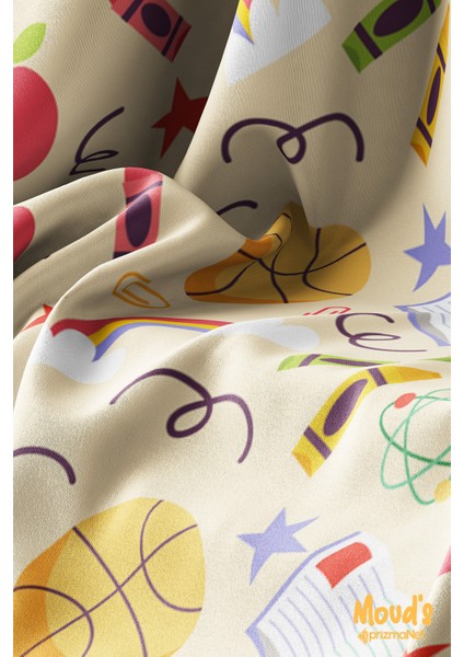 Sarı Kalem ve Basketbol Topu Desenli Yuvarlak Süet Dertsiz Masa Örtüsü modelleri