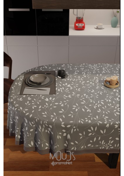 Gri Ağaç Dalları Desenli Süet Kumaş Dertsiz Oval Masa Örtüsü fiyatları
