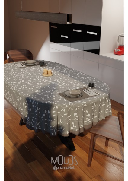 Gri Ağaç Dalları Desenli Süet Kumaş Dertsiz Oval Masa Örtüsü fırsatları