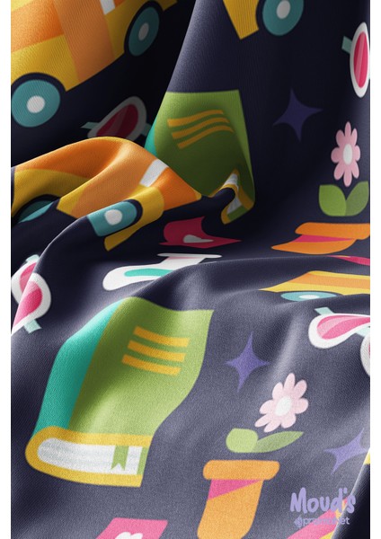 Lacivert Defter Kalem Desenli Yuvarlak Süet Dertsiz Masa Örtüsü modelleri