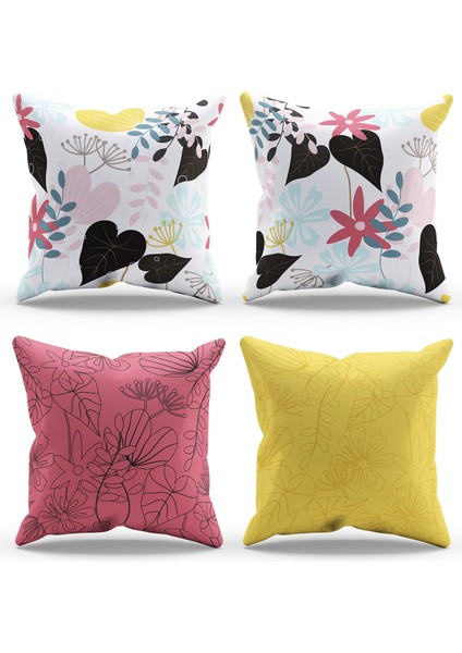 Çift Tarafı Baskılı Color Seosan Desenli 4'lü Kombin Süet Kırlent Kılıfı