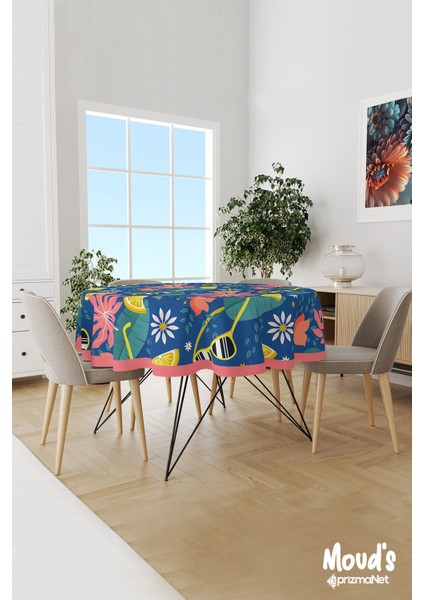 Lacivert Güneş Gözlüğü Desenli Yuvarlak Süet Dertsiz Masa Örtüsü