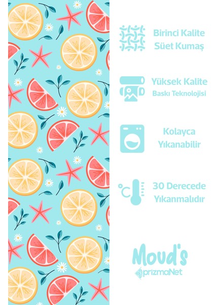 Mavi Limon ve Deniz Yıldızı Desenli Süet Dertsiz Masa Örtüsü fiyatları