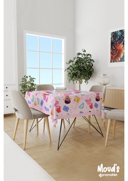 Minik Öğrenciler ve Sayılar Desenli Süet Dertsiz Masa Örtüsü