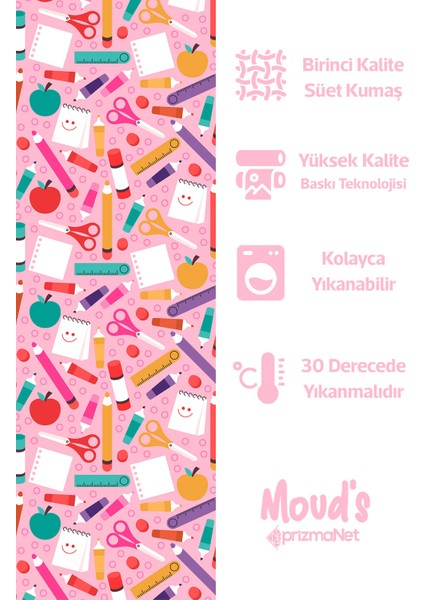 Pembe Kalem Kağıt Makas Desenli Yuvarlak Süet Dertsiz Masa Örtüsü