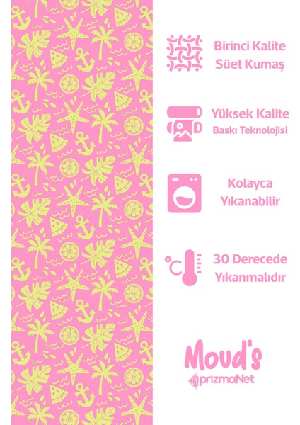 Pembe Sarı Palmiyeler Desenli Yuvarlak Süet Dertsiz Masa Örtüsü fiyatları