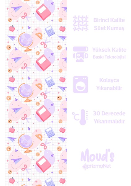 Lila Okul Malzemeleri Desenli Yuvarlak Süet Dertsiz Masa Örtüsü fiyatları