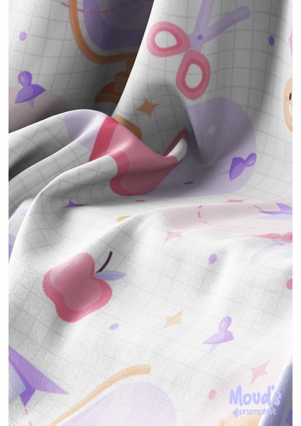 Lila Okul Malzemeleri Desenli Yuvarlak Süet Dertsiz Masa Örtüsü modelleri