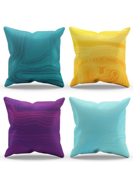 Çift Tarafı Baskılı Dalga Stili Desenli 4'lü Kombin Süet Kırlent Kılıfı