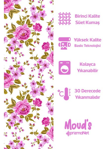 Pembe Lila Çiçek Desenli Süet Dertsiz Masa Örtüsü fiyatları