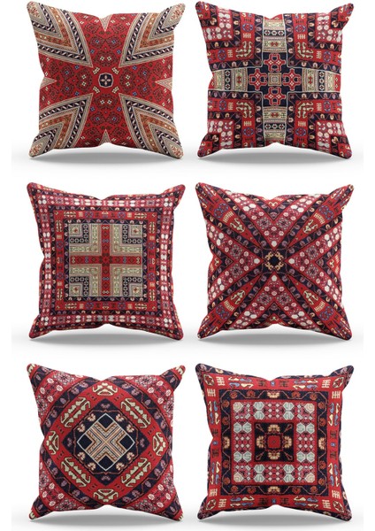 Çift Tarafı Baskılı Türkiye Kilim Desenli 6'lı Kombin Süet Kırlent Kılıfı