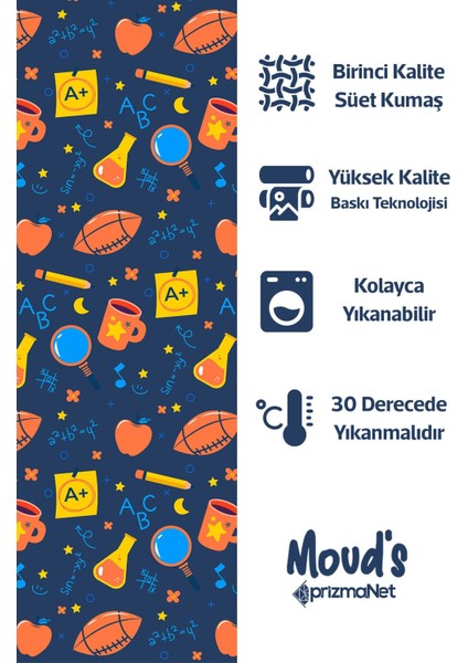 Lacivert Okul Malzemeleri Desenli Yuvarlak Süet Dertsiz Masa Örtüsü fiyatları