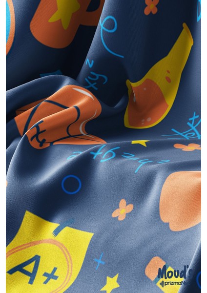 Lacivert Okul Malzemeleri Desenli Yuvarlak Süet Dertsiz Masa Örtüsü modelleri