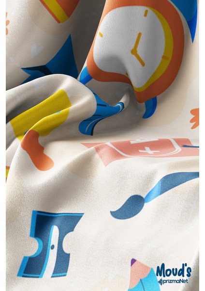 Krem Defter Kalem Cetvel Desenli Süet Dertsiz Masa Örtüsü modelleri