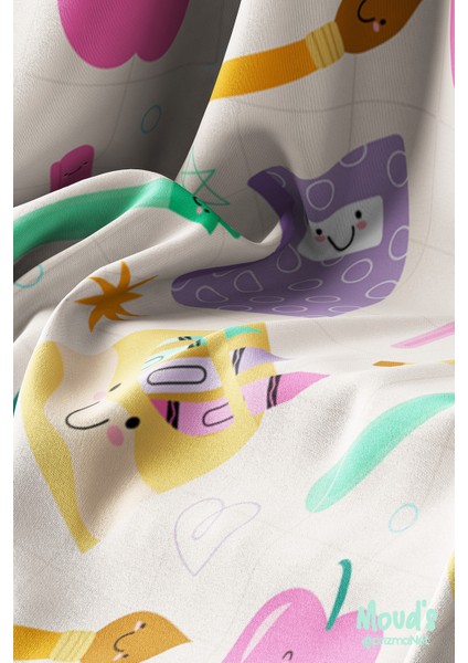 Krem Defter ve Kalem Desenli Süet Dertsiz Masa Örtüsü modelleri