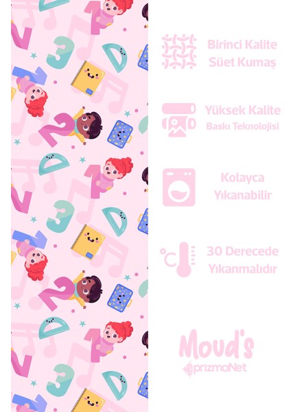 Minik Öğrenciler ve Sayılar Desenli Yuvarlak Süet Dertsiz Masa Örtüsü