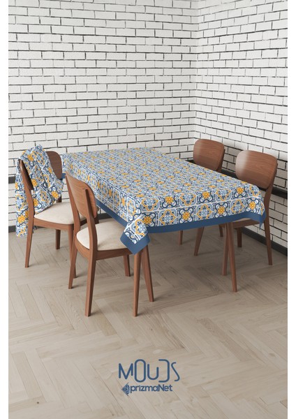 Mavi Hardal Süsleme Islamik Desenli Süet Kumaş Dertsiz Masa Örtüsü Kare ve Dikdörtgen modelleri