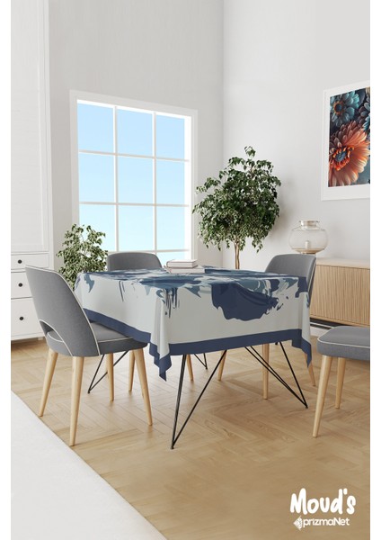 Mavi Kamuflaj Desenli Süet Dertsiz Masa Örtüsü