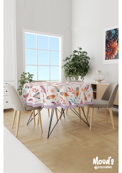 Renkli Bohem Desenli Yuvarlak Süet Dertsiz Masa Örtüsü