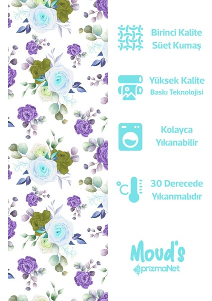 Lila Mavi Gül Desenli Süet Dertsiz Masa Örtüsü fiyatları