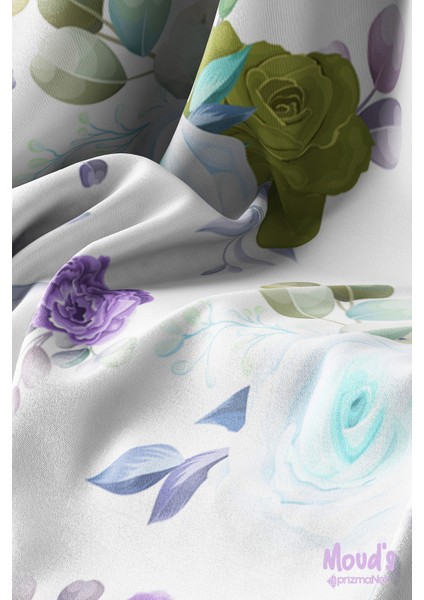 Lila Mavi Gül Desenli Süet Dertsiz Masa Örtüsü modelleri