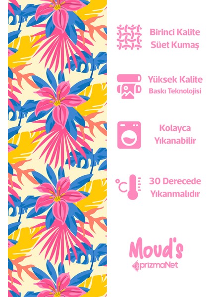 Renkli Yaz Çiçekleri Desenli Süet Dertsiz Masa Örtüsü